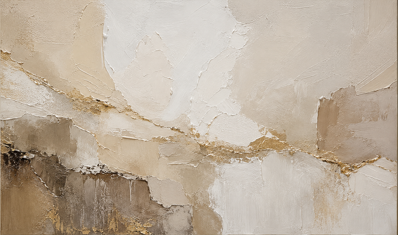 Gilded Stillness | Large Neutral Textured Abstract Landscape Painting - Image 3