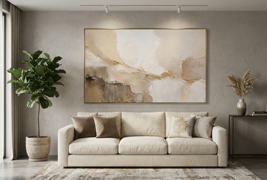 Gilded Stillness | Large Neutral Textured Abstract Landscape Painting