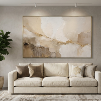 Gilded Stillness | Large Neutral Textured Abstract Landscape Painting