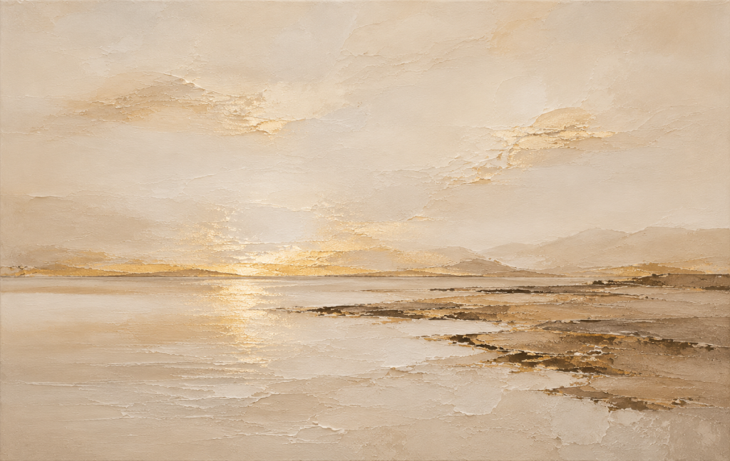 Golden Quiet | Large Textured Neutral Seascape Painting