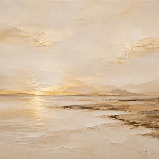 Golden Quiet | Large Textured Neutral Seascape Painting