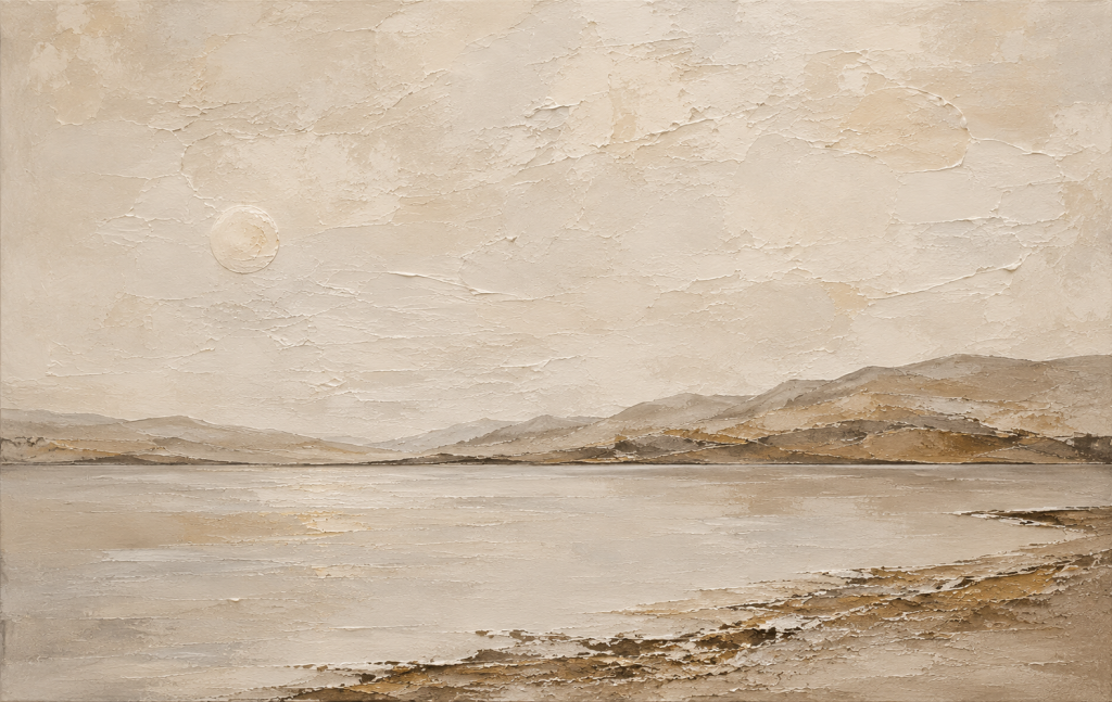 Golden Stillness | Large Neutral Mountain Landscape Painting