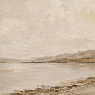 Golden Stillness | Large Neutral Mountain Landscape Painting