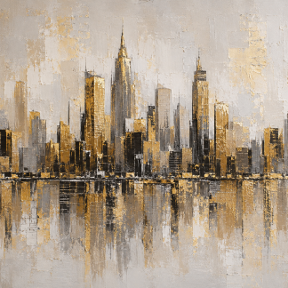 Golden Metropolis | Large Textured Abstract Cityscape Painting