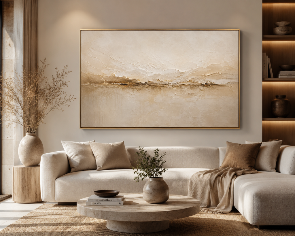 Silent Horizon | Large Neutral Textured Abstract Landscape Painting