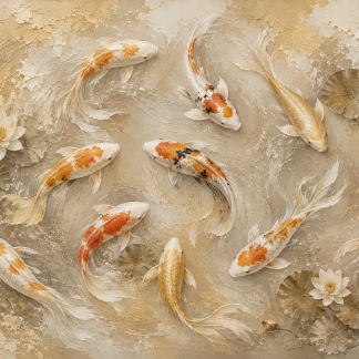 Golden Koi Harmony | Large Textured Koi Fish Painting