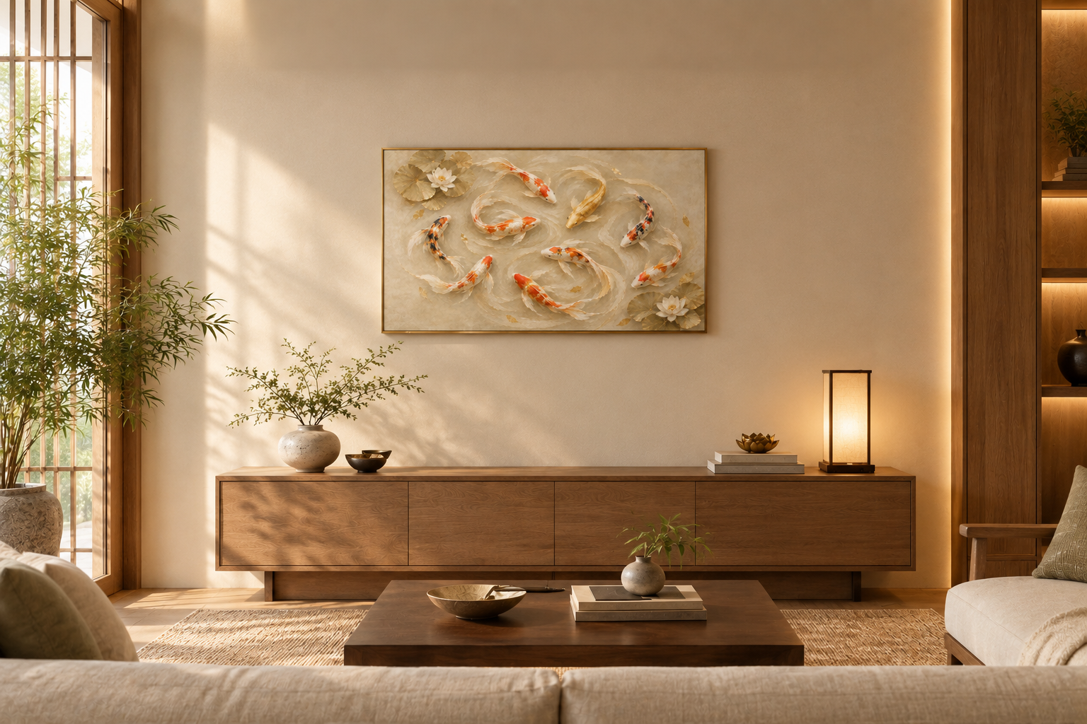 Koi Reverie | Large Textured Koi Fish Painting - Image 2
