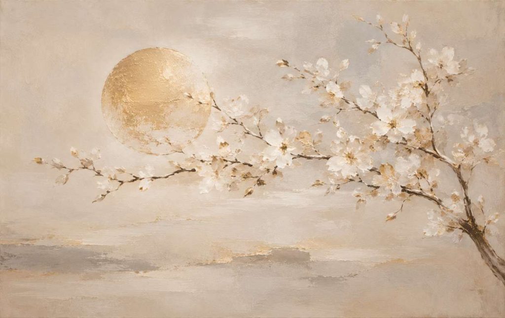 Golden Blossom | Large Neutral Floral Landscape Painting