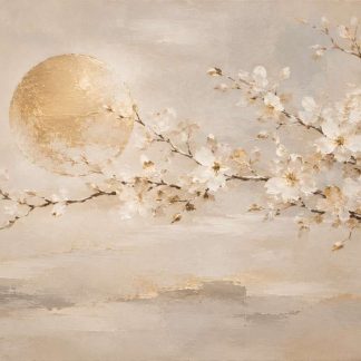 Golden Blossom | Large Neutral Floral Landscape Painting