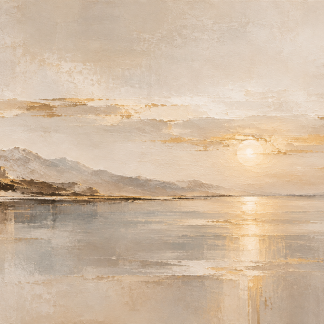 Light Upon Water large neutral abstract seascape painting in beige, ivory, taupe and soft gold, original acrylic on canvas by Ocoy, 135 × 85 cm.