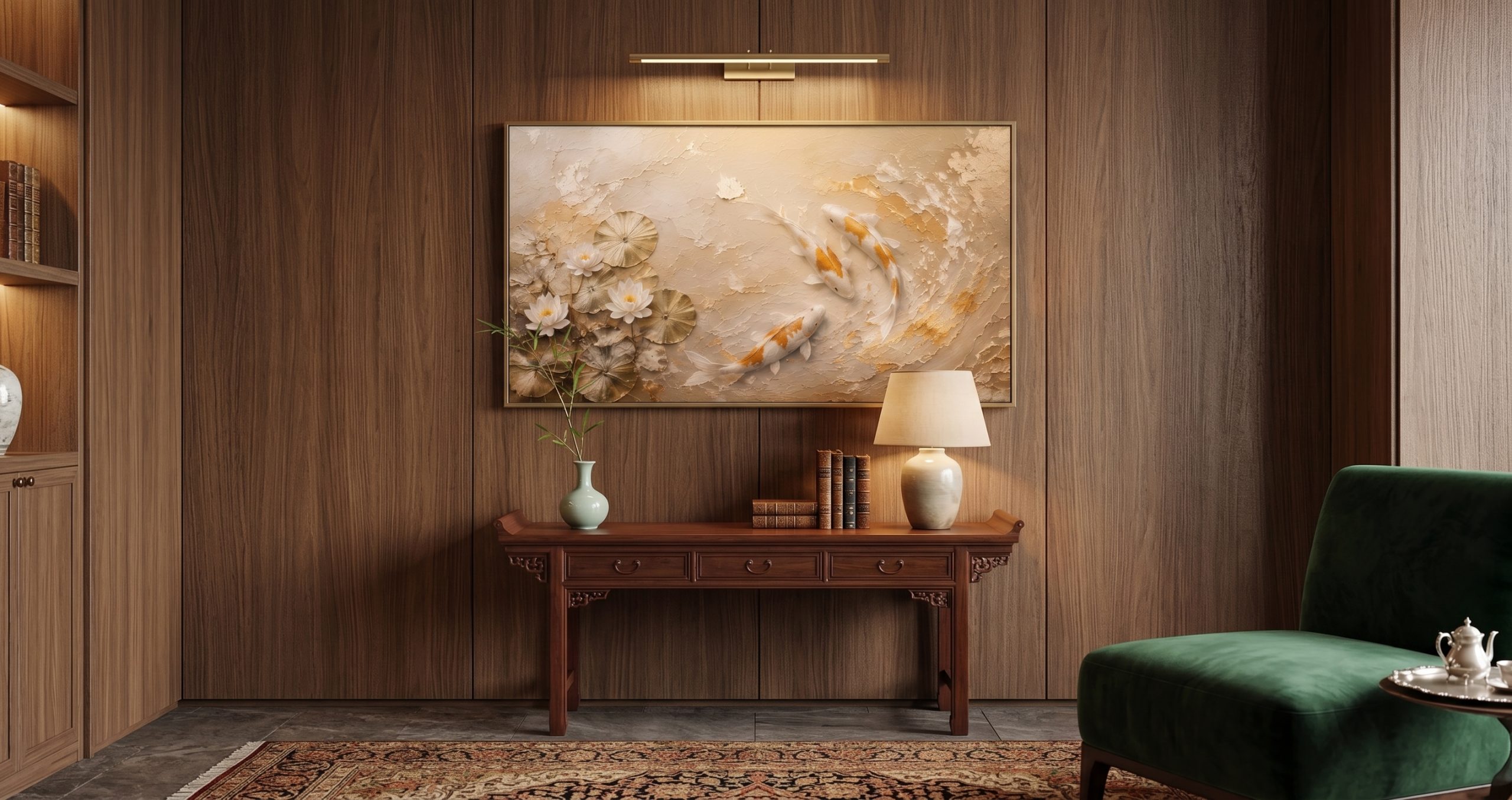 Golden Koi Serenity | Large Textured Koi Fish Painting - Image 2