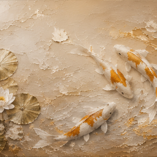 Golden Koi Serenity | Large Textured Koi Fish Painting