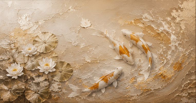 Golden Koi Serenity | Large Textured Koi Fish Painting