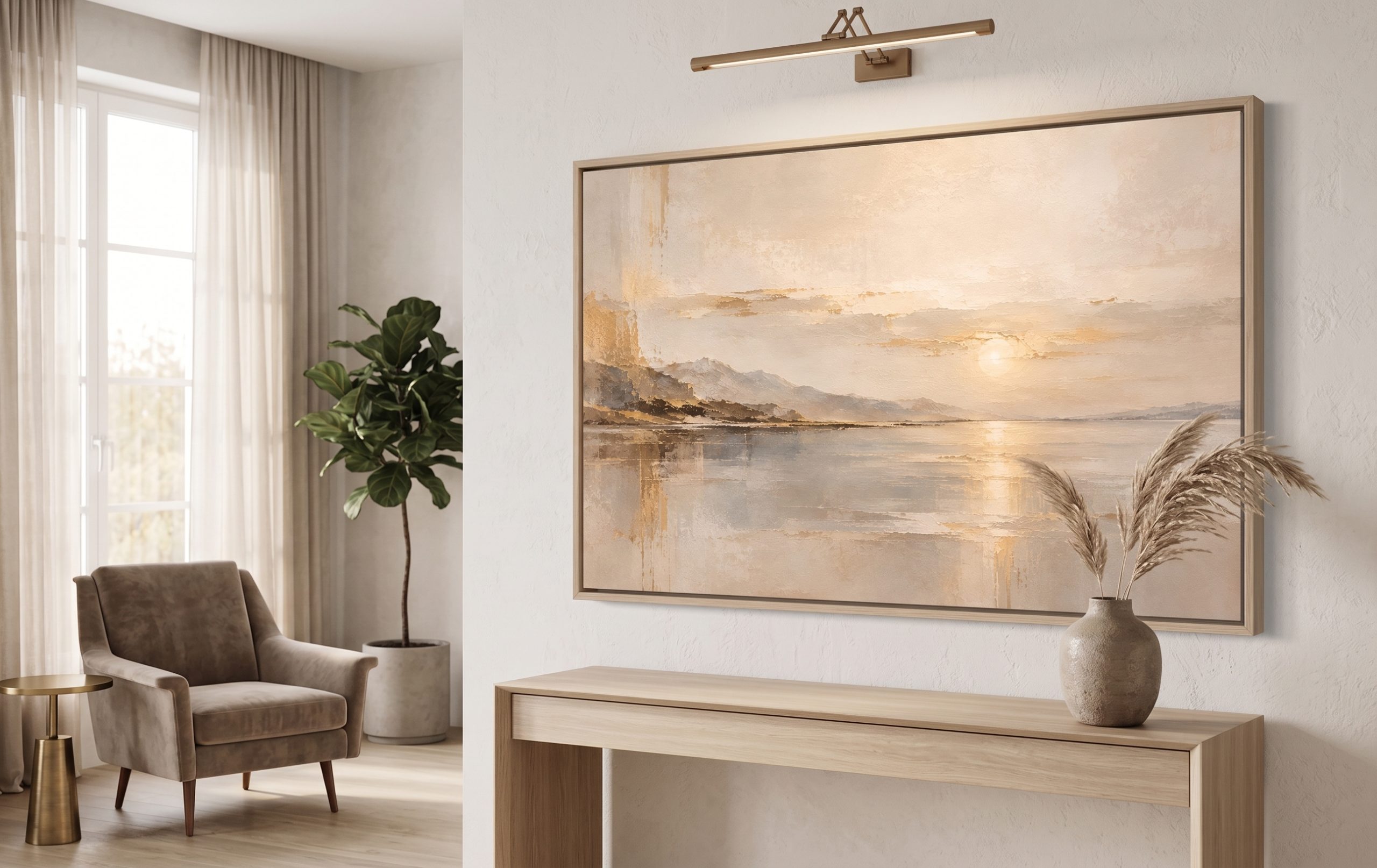 Light Upon Water | Large Neutral Abstract Seascape Painting - Image 5