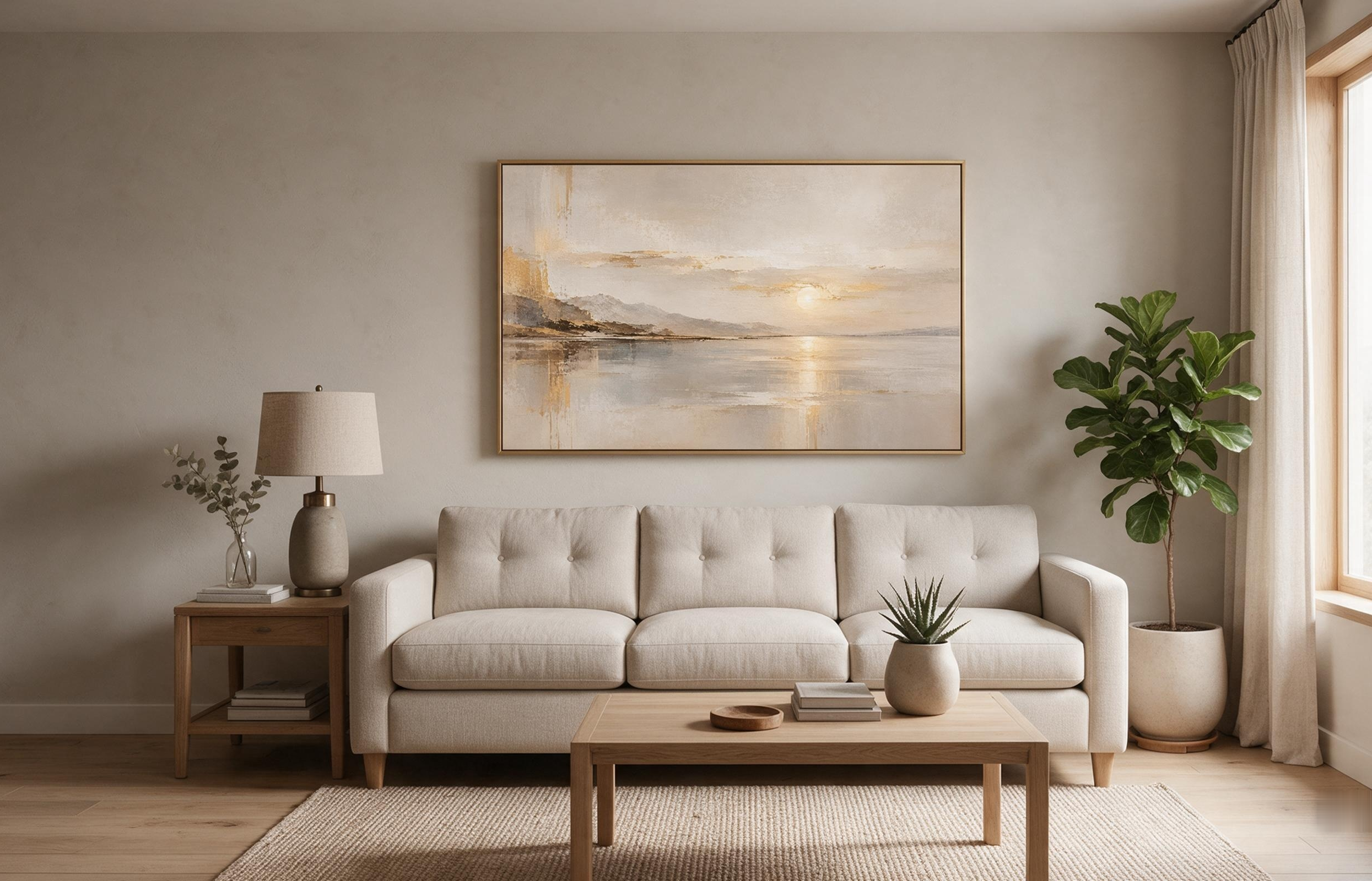 Light Upon Water | Large Neutral Abstract Seascape Painting - Image 4